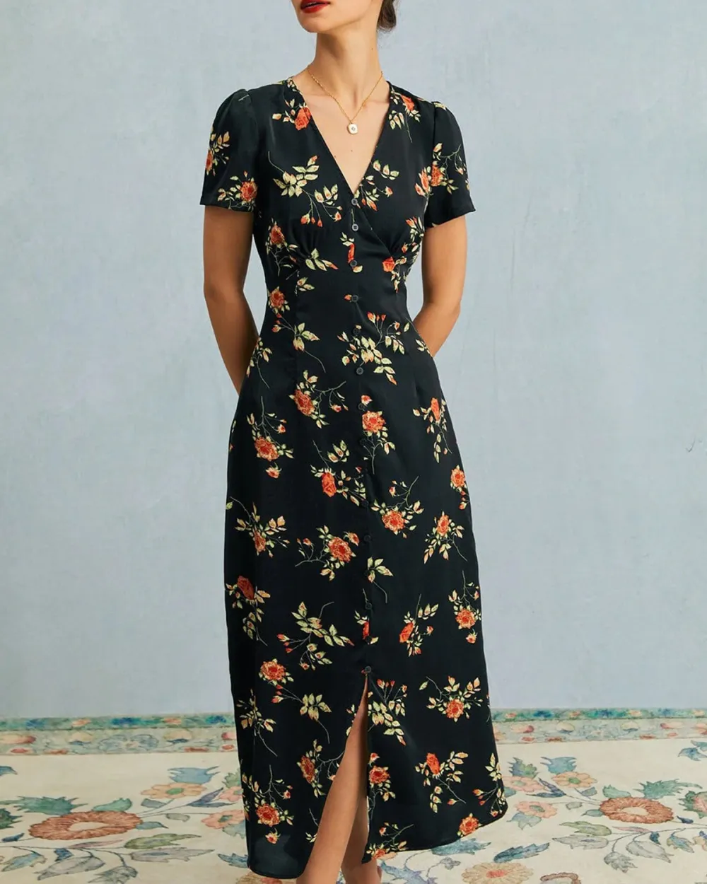 Black comfortable all-match printed dress