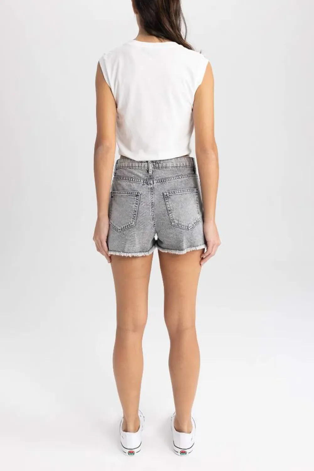 Normal Waist Cropped Side Leg Jean Shorts