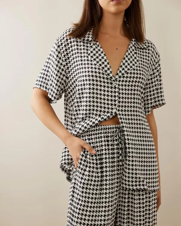 Ruby Houndstooth Long PJ Set