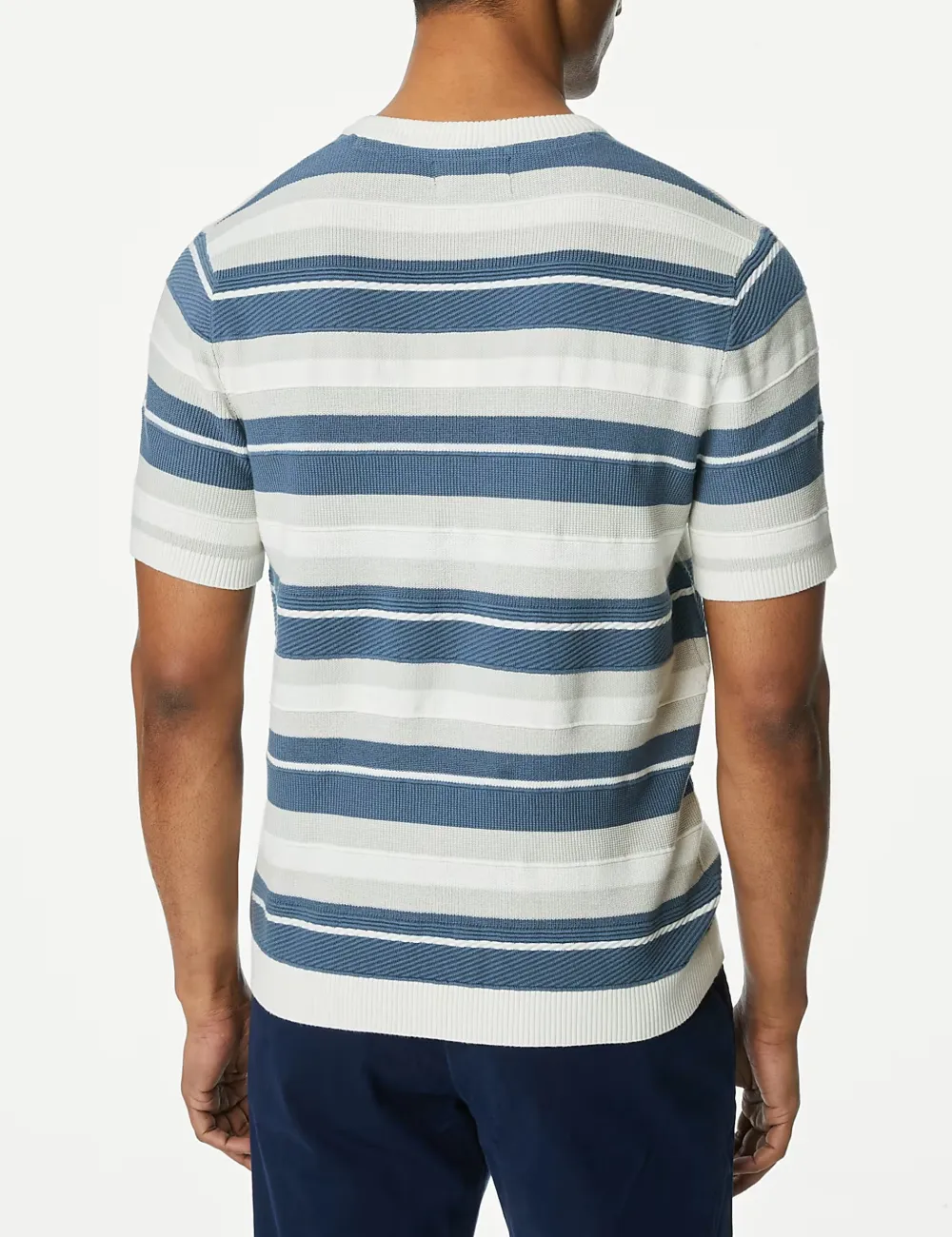 Cotton Rich Striped Crew Neck Knitted T-shirt