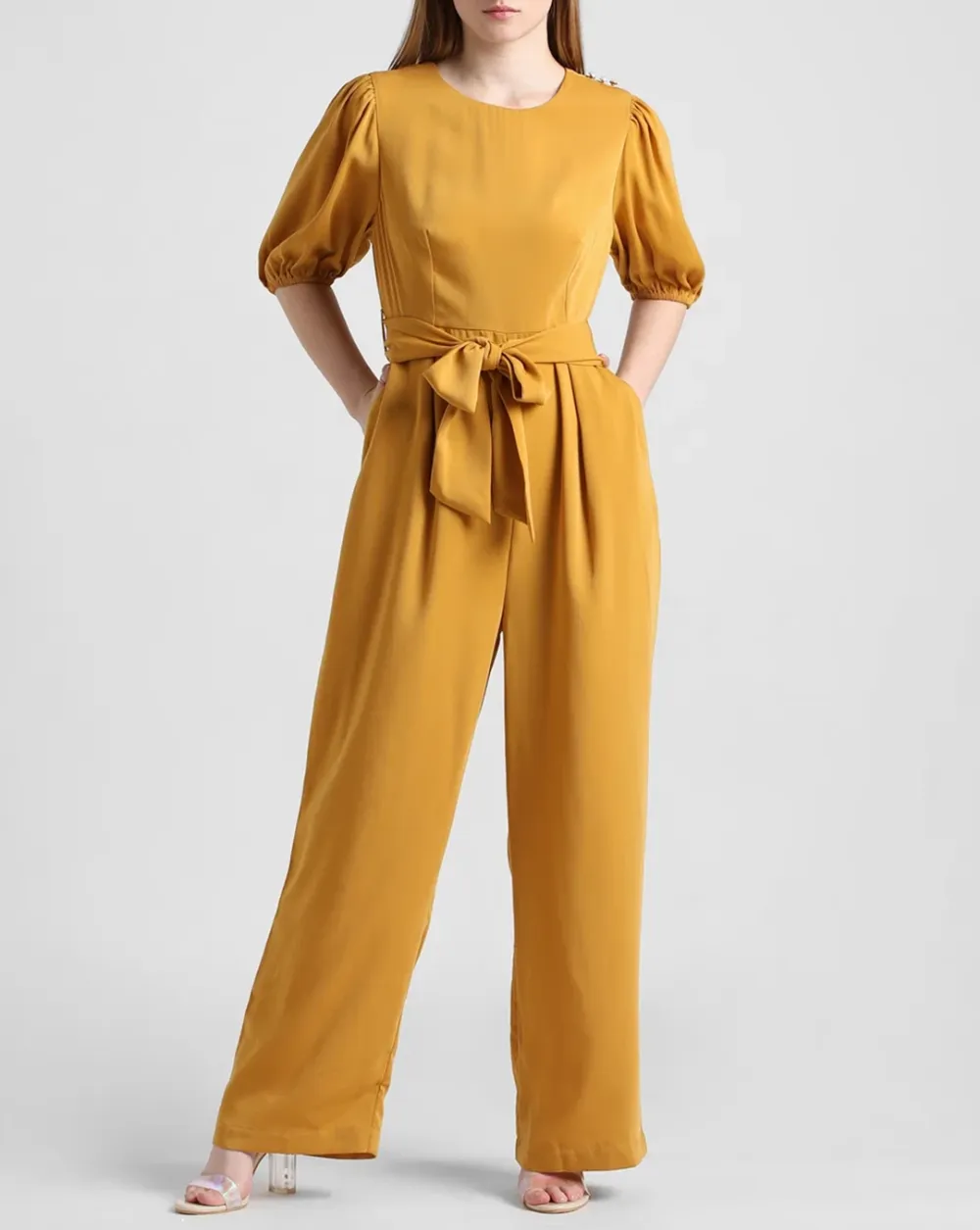 Yellow Tie-Up Belt Jumpsuit