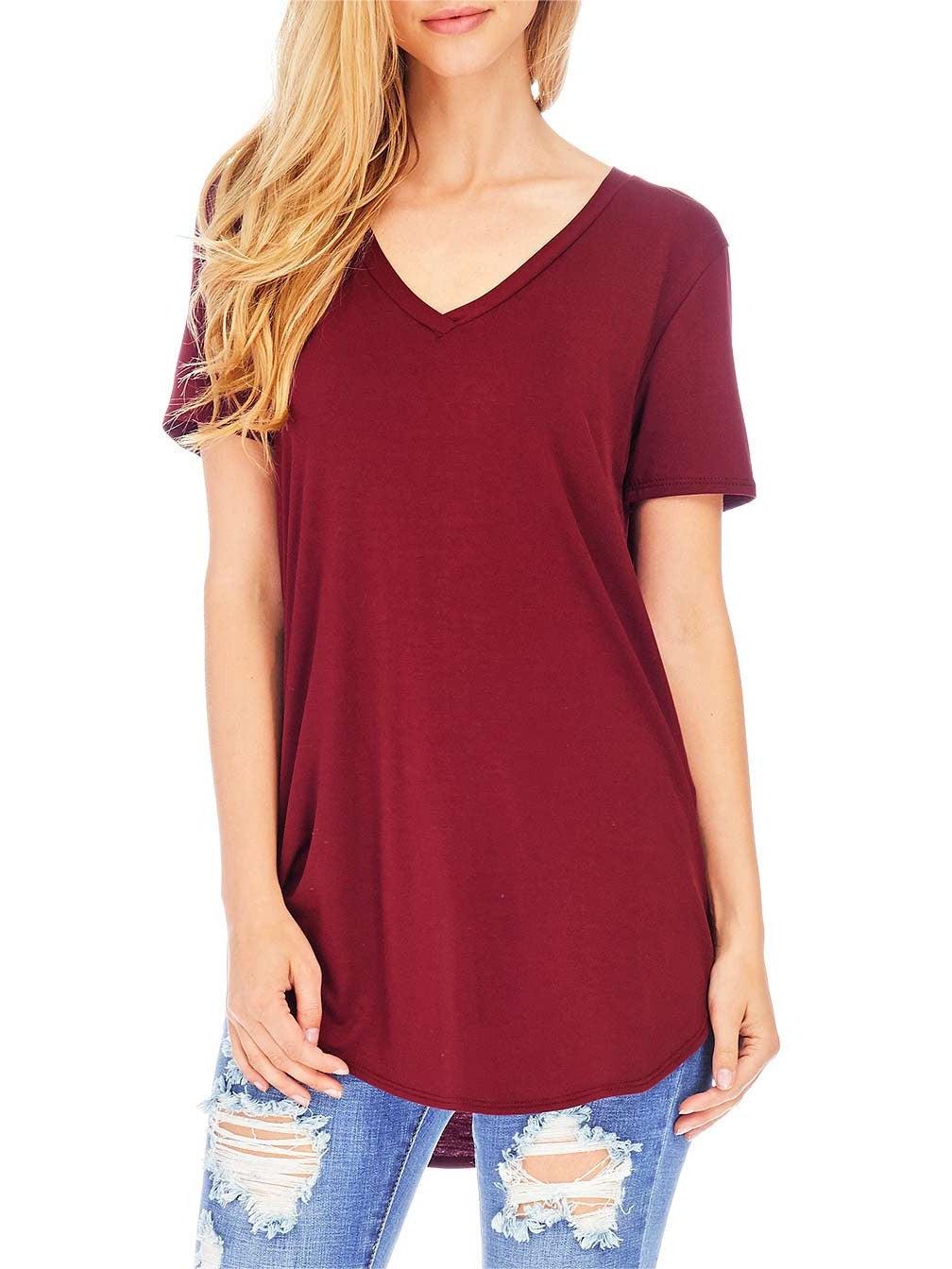 Round Hem V-Neck Tee