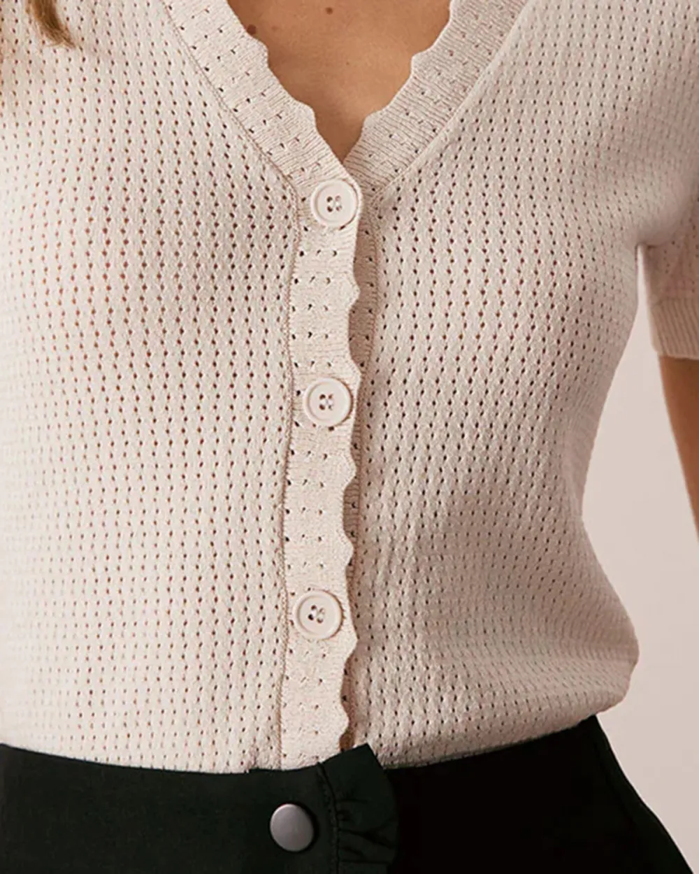 The Nude V Neck Button Pointelle Knit Tee