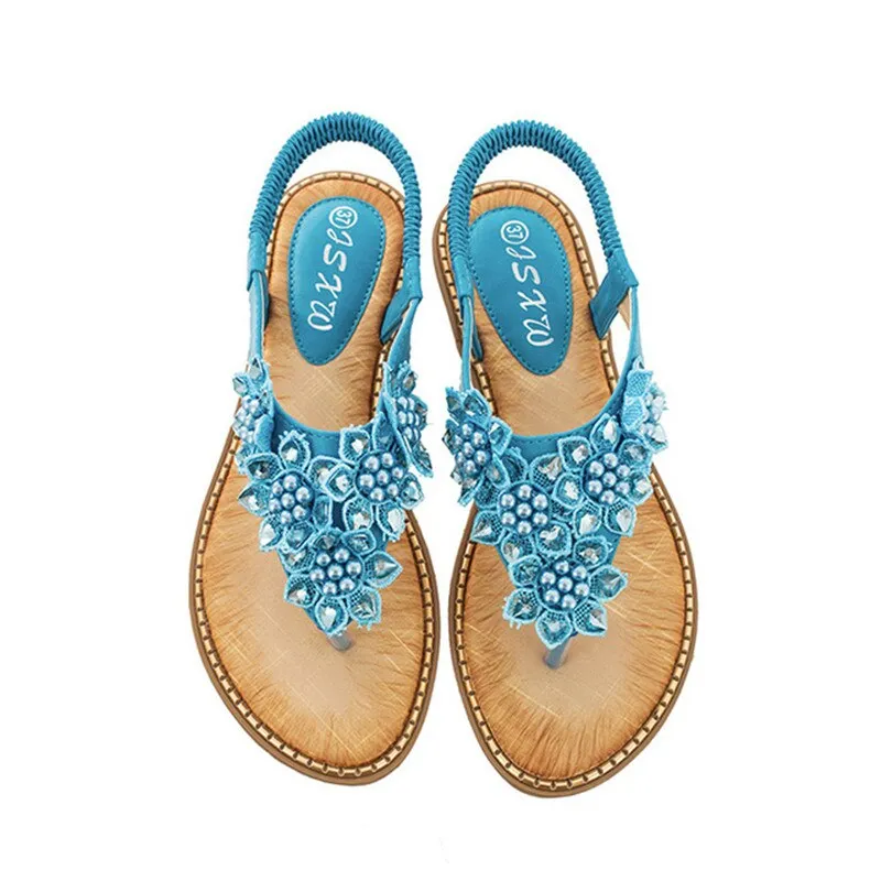 Cilool New Fashion Bead Flower Round Toe Flip-flop Sandals