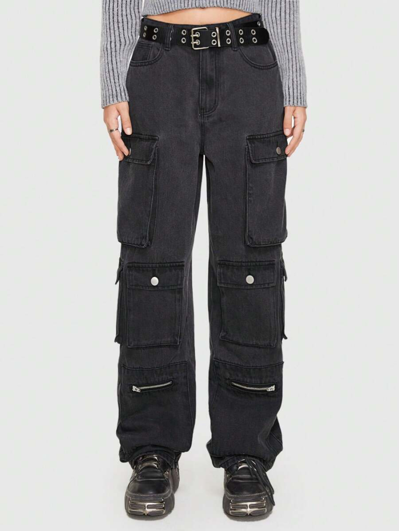 Grunge Punk Solid Cargo Jeans