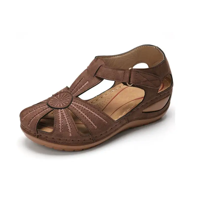 Summer new leather Baotou hook and loop women sandals