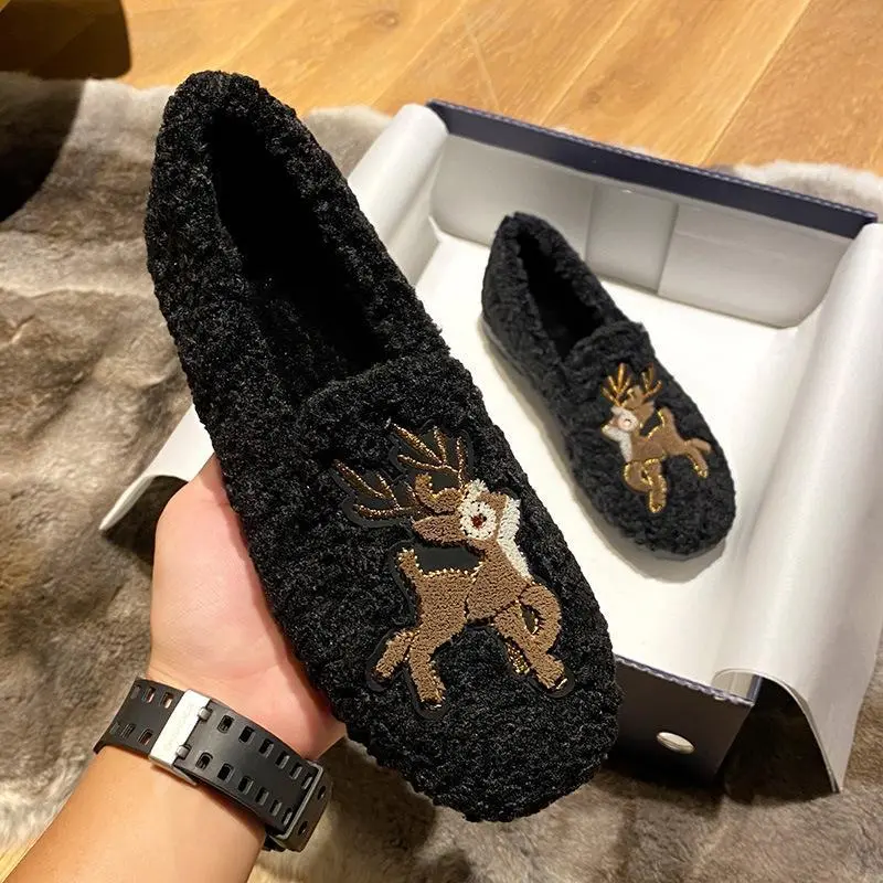 Furry Outer Wearing Flats Loafers Chain Decor Backless  Wild Fluffy Flat Mules Warm