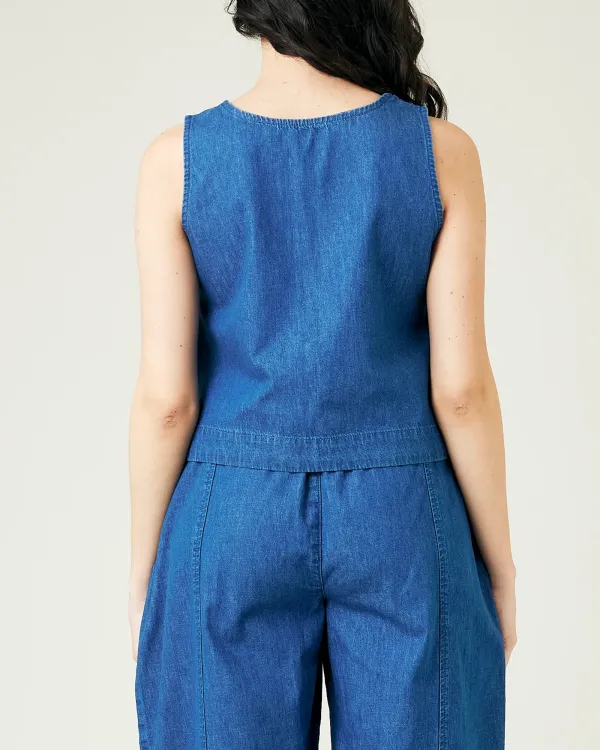 MID WASH DENIM CHAMBRAY TOP