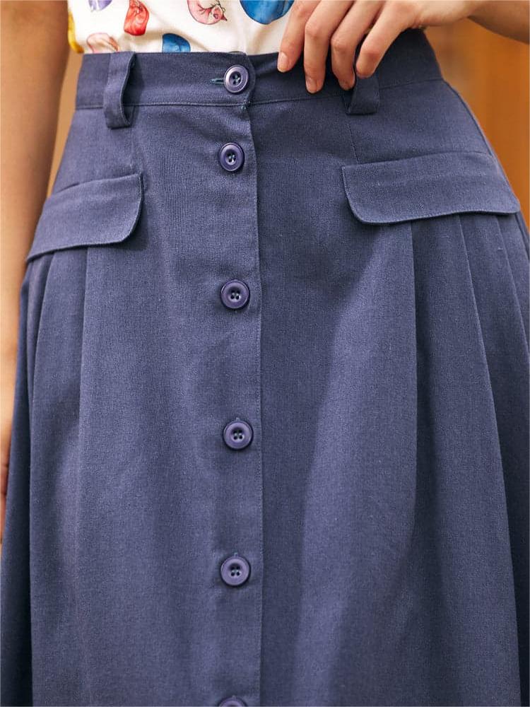 Navy Casual A-Line Button Skirts