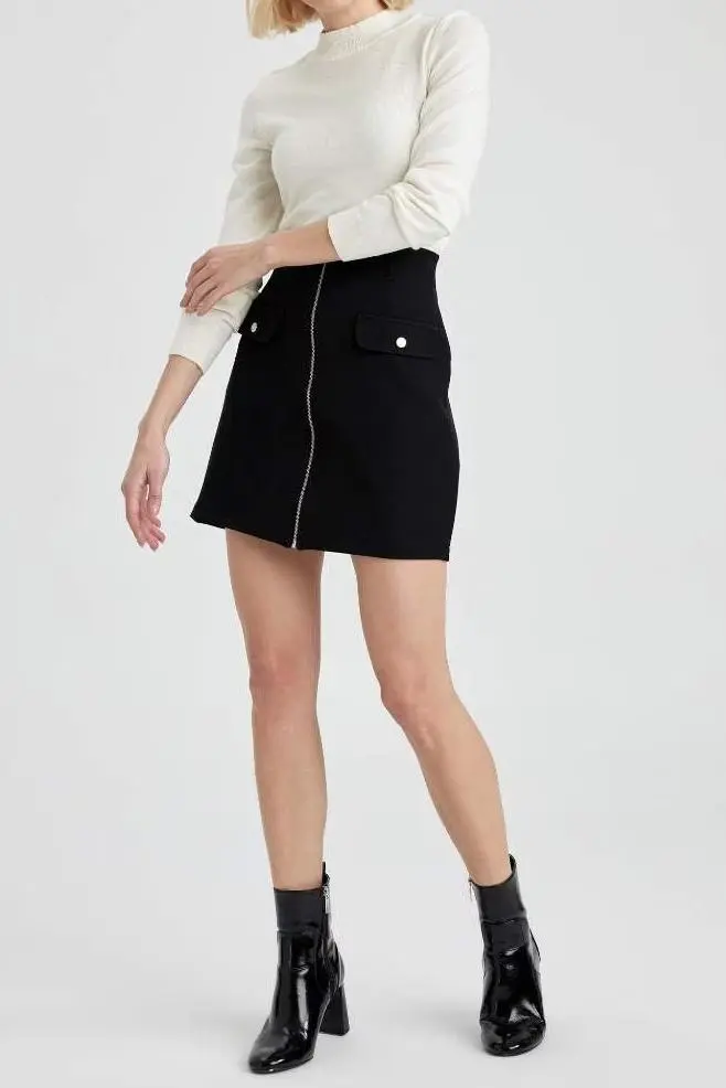 A-Line Normal Waist Lined Mini Skirt