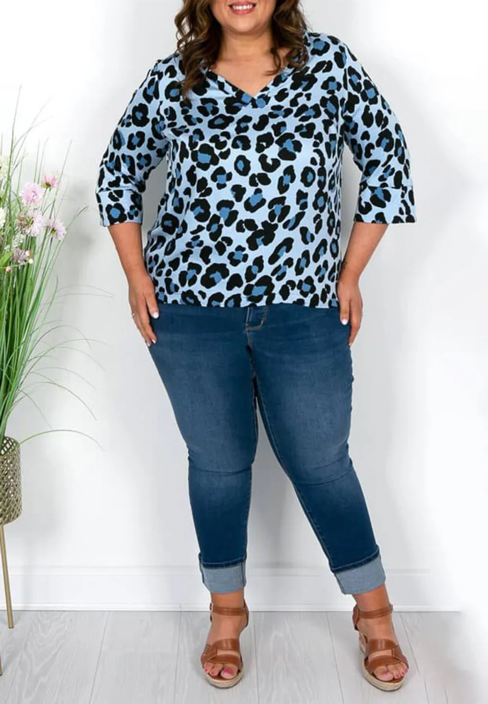 Blue and Navy Animal Print Top