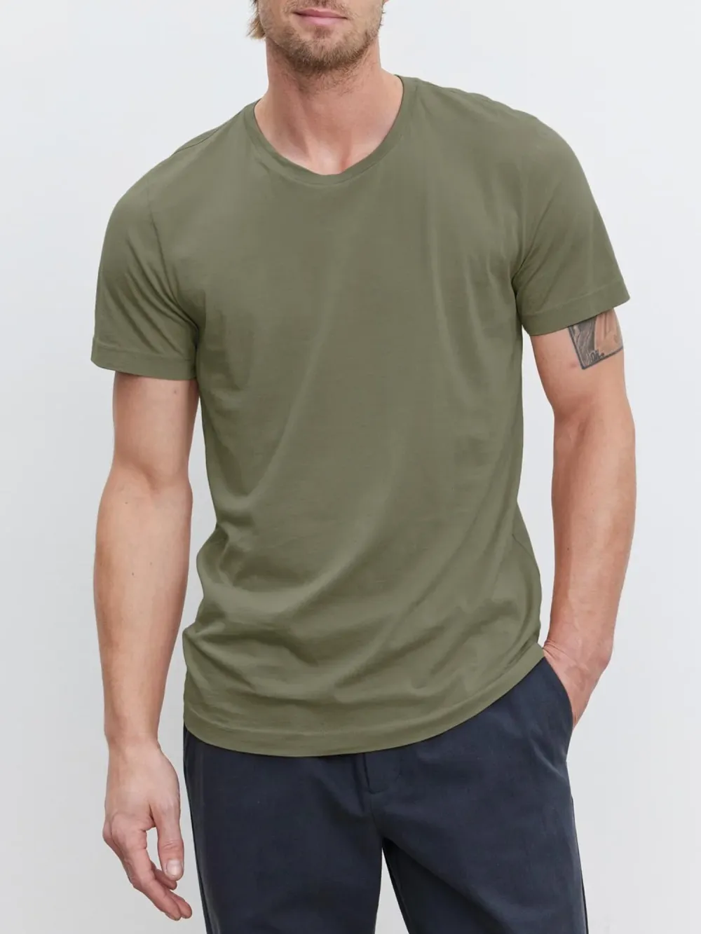 Men'S Solid Round Neck Cotton T-Shirt