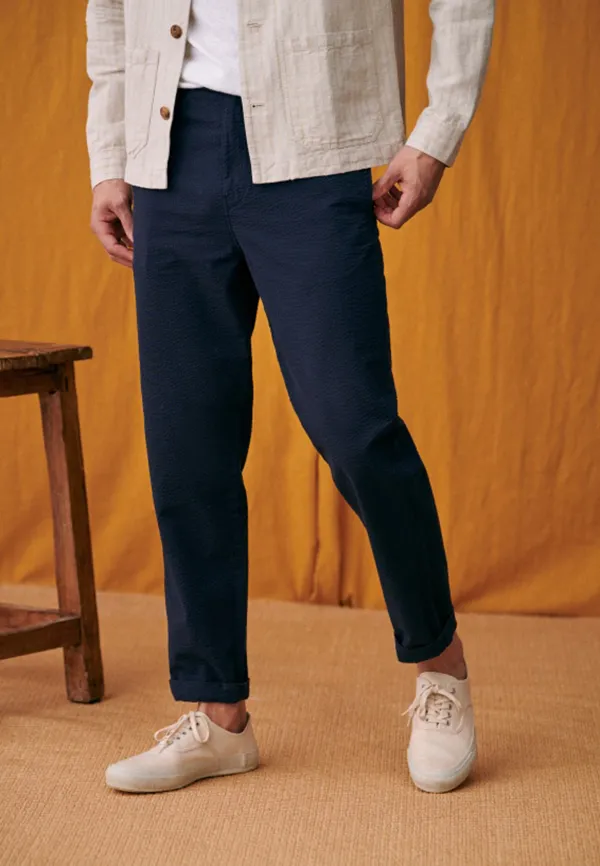 Shane Trousers-Navy Seersucker