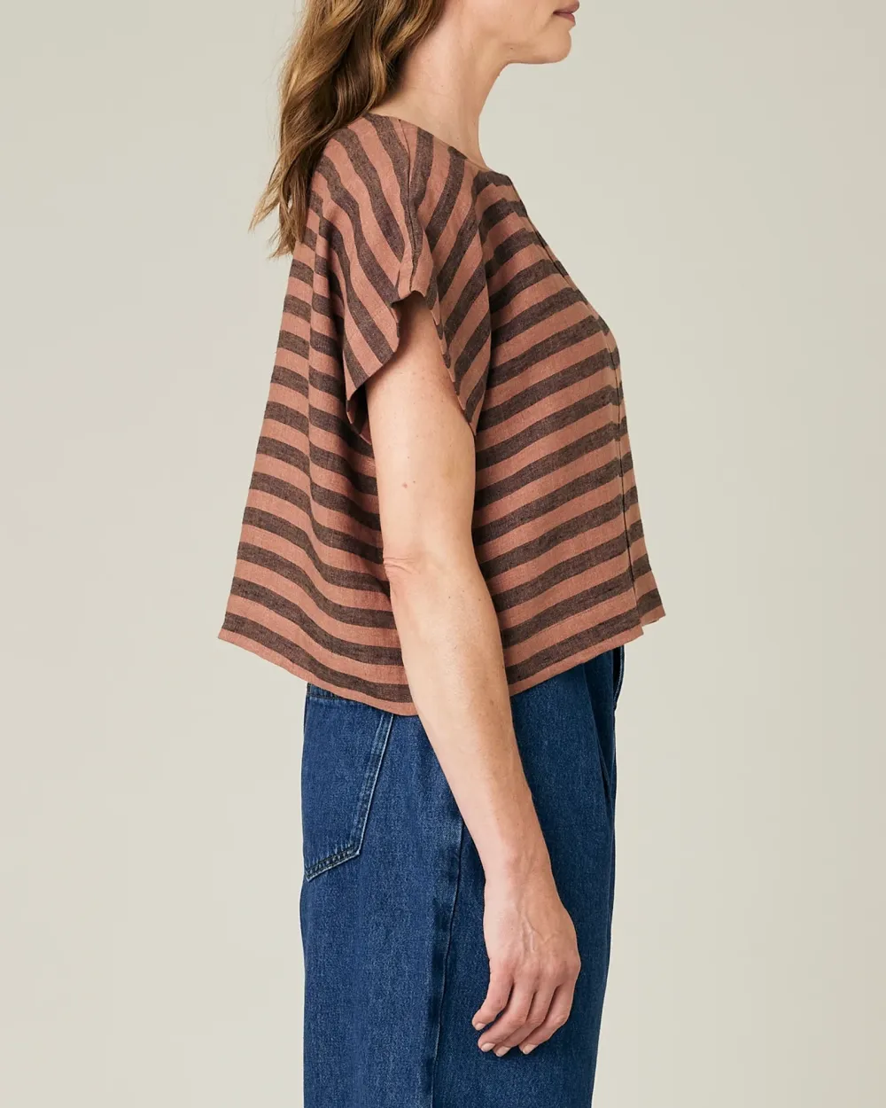 POLLY BISCUIT STRIPE LINEN TOP