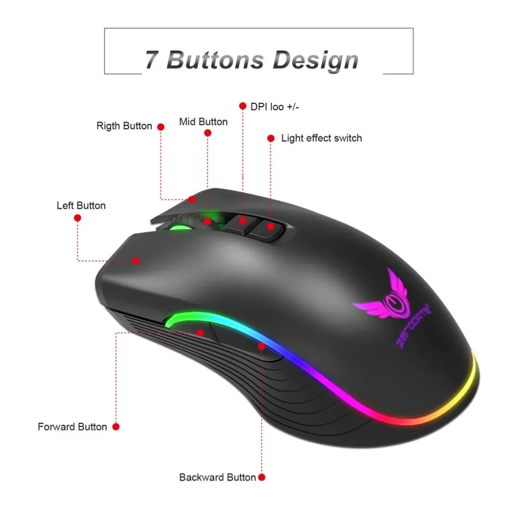 Mechanical Define Game TYPE-C Wired 2400DPI Adjustable Mouse Mice Pc Gaming Office Entertainment Laptop Accessories