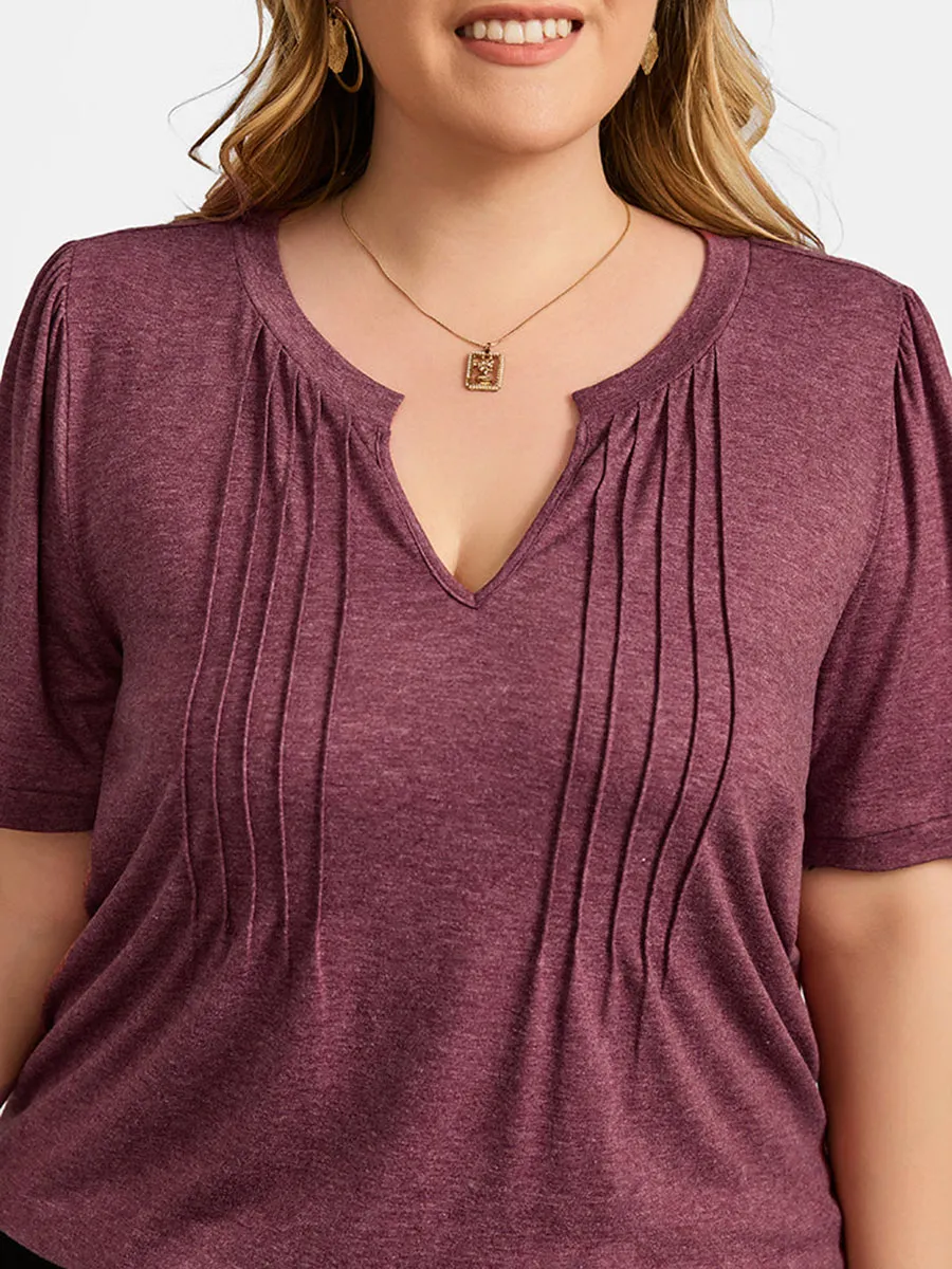 Plus Ruched V-Neck Ruffle Sleeve Tee