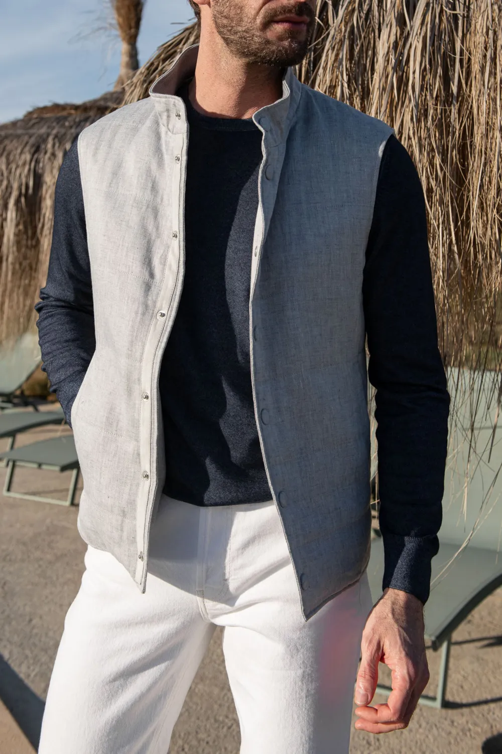 CHALK GREY LINEN VEST