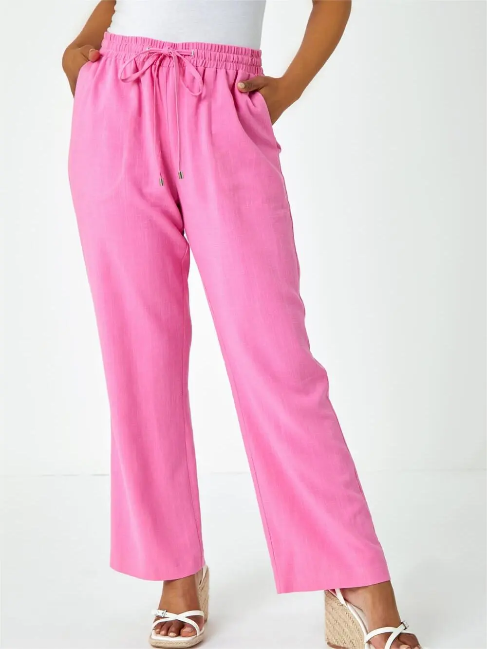 Pink mid-length wide-leg pants