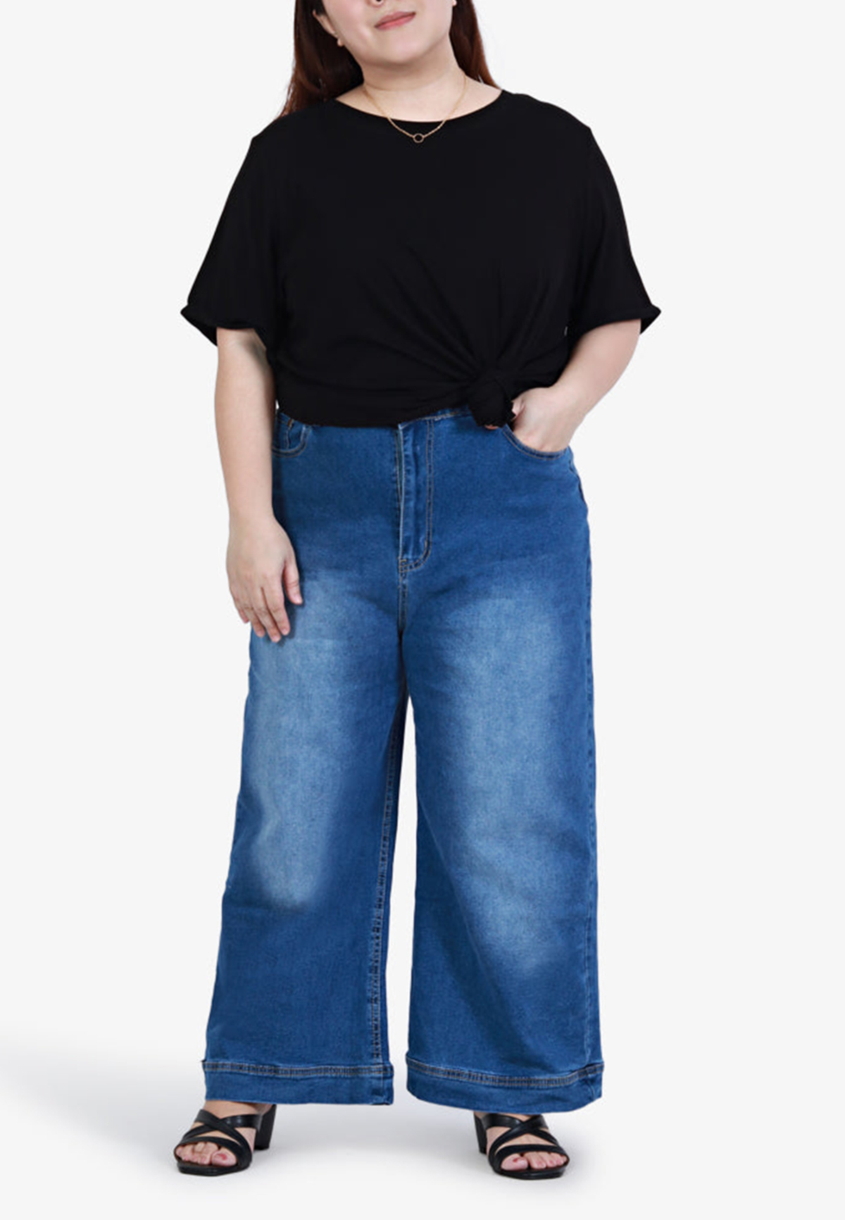 Wide Leg Cropped Jeans - Blue