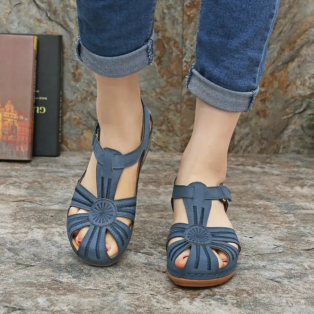 Summer new leather Baotou hook and loop women sandals