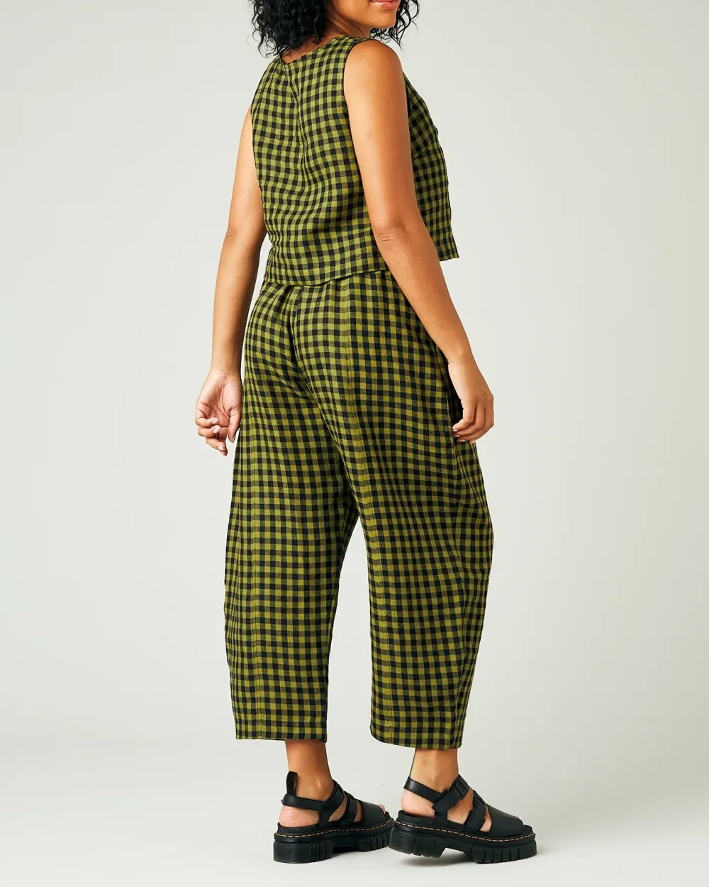 GREEN GINGHAM LINEN TROUSERS