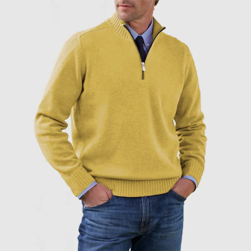 Men's Solid Color Stand Collar Zipper Basic Sweater