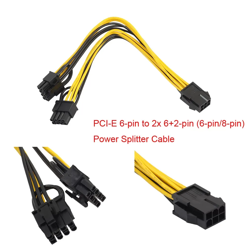 Video Card Power Extension PCI-E 6-pin To 2x 6+2-pin (6-pin/8-pin) Power Splitter Cable PCIE PCI Express