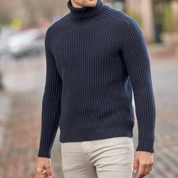 Men's Casual Solid Color Turtleneck Sweater