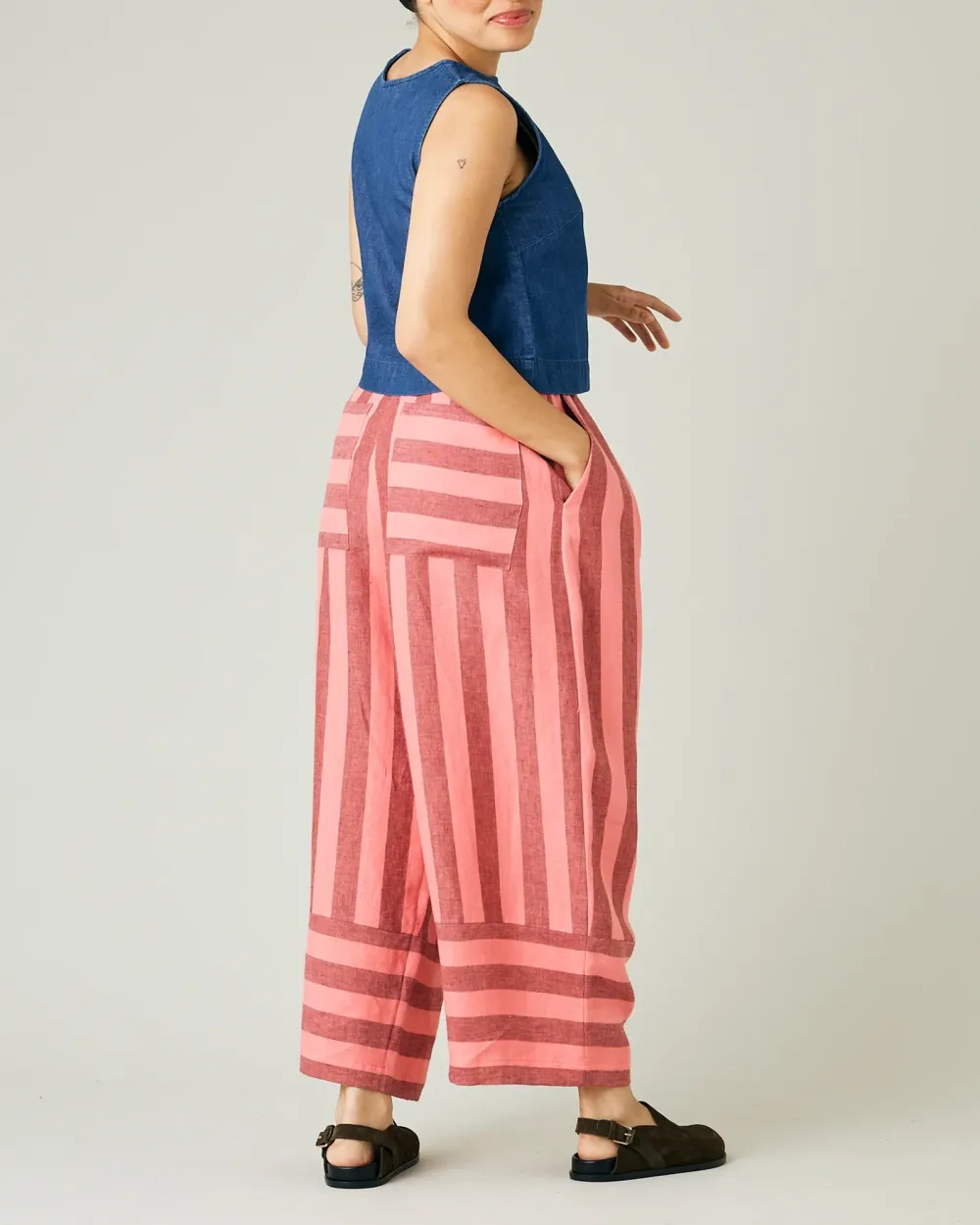 BOBBI BLUSH STRIPE LINEN TROUSERS