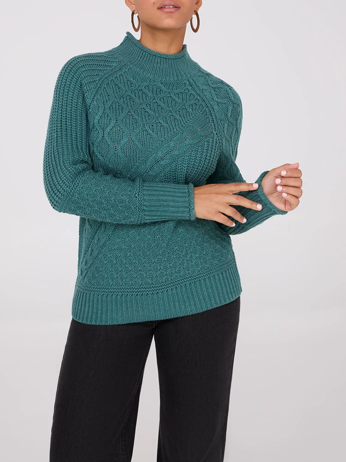 Multi Cable Knit Mock Neck Sweater