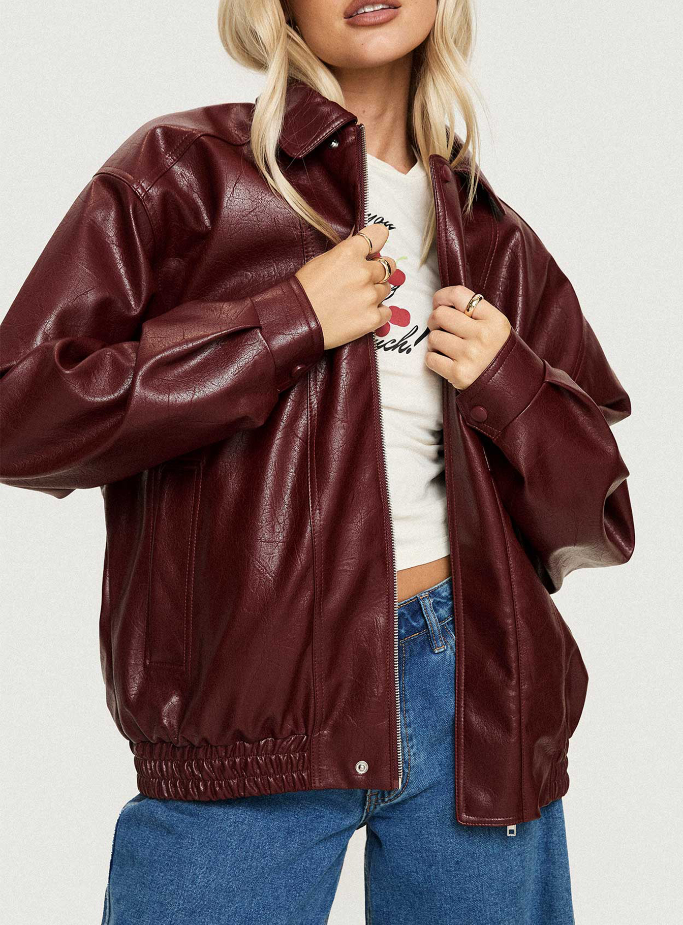 Devija Faux Leather Jacket Burgundy