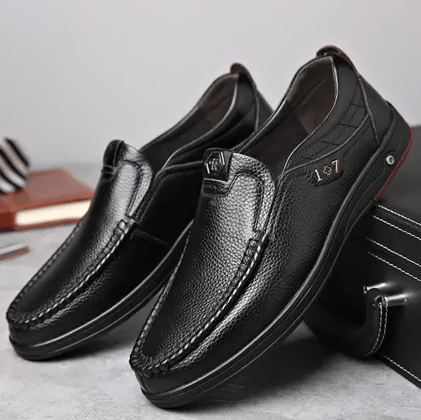 Mens Leather Soft Insole Casual Business Slip On Loafers