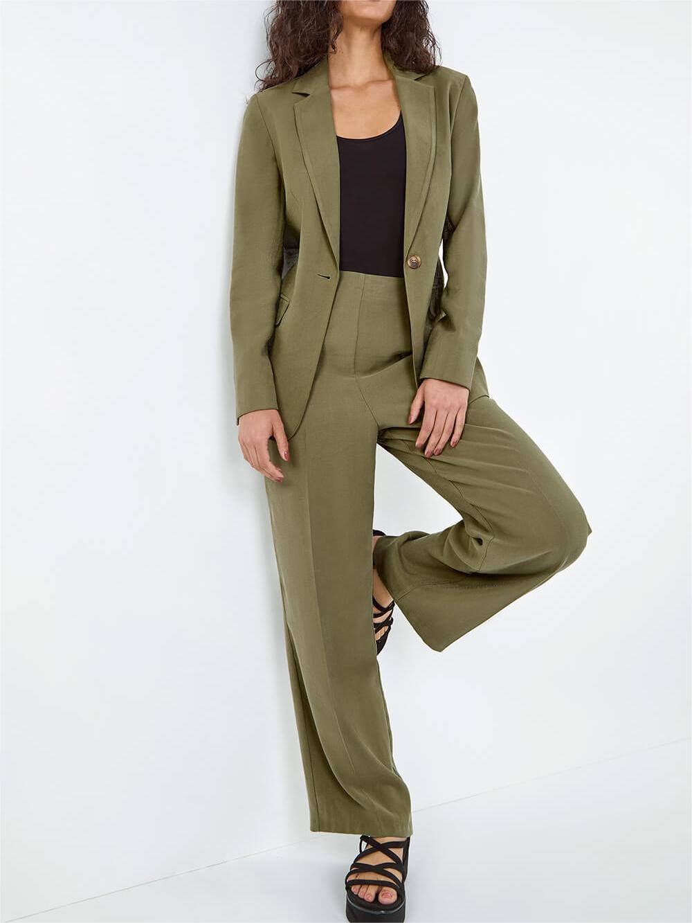 Khaki Tie Belt Blazer Jacket