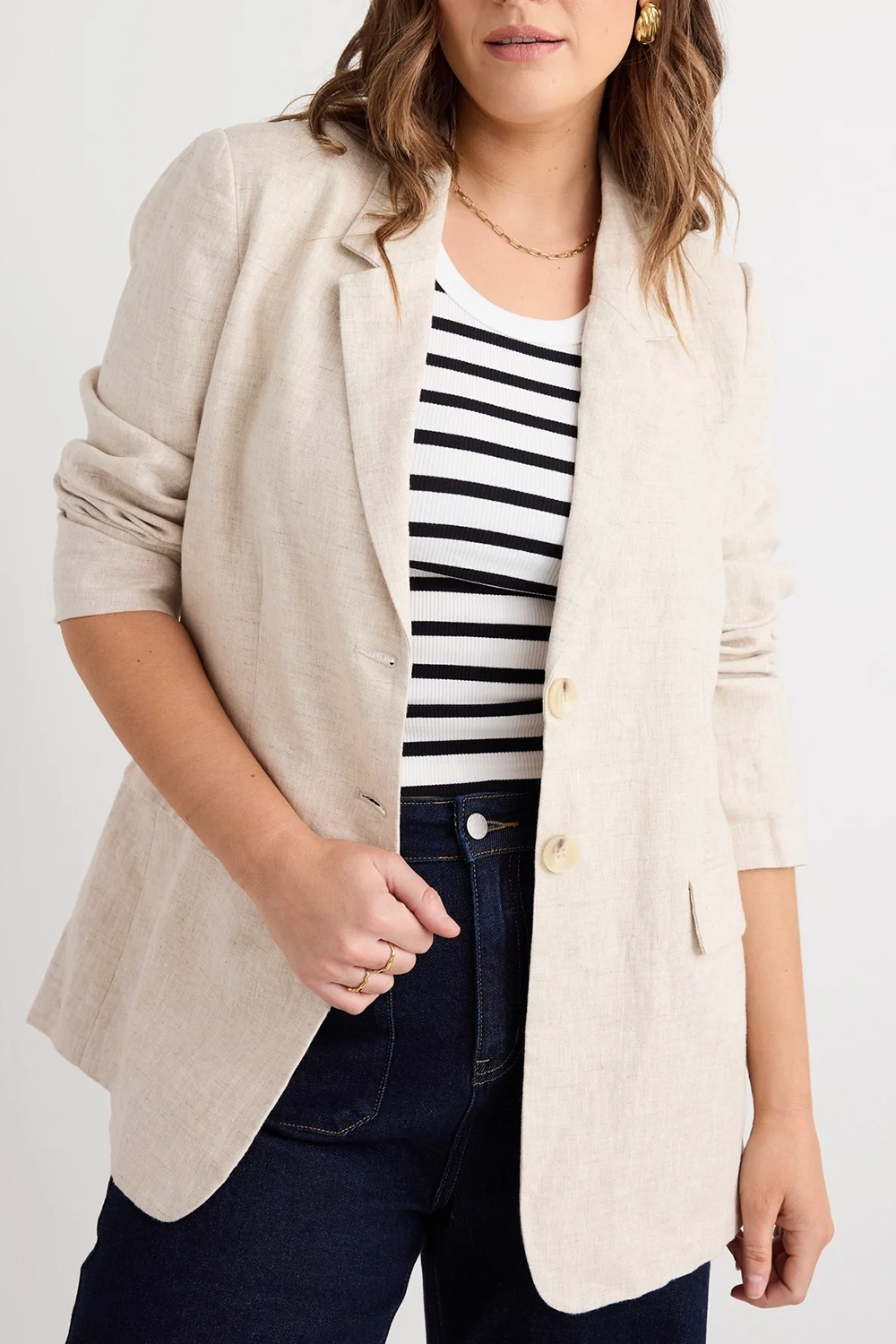 Aster Natural Linen Single Breasted Longline Blazer