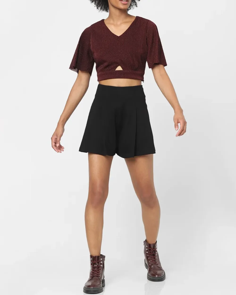 Maroon Cut Out Crop Top