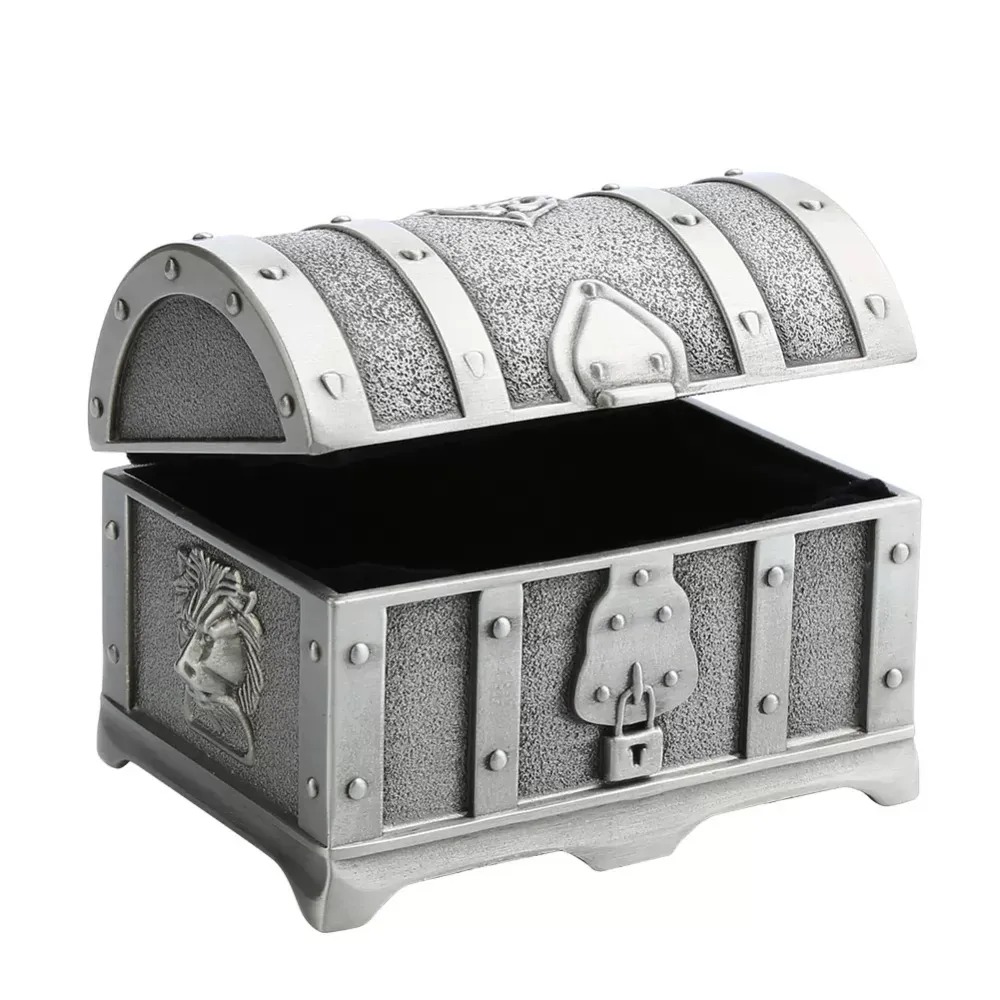 Small Zinc Alloy Antique Vintable Pirate Treasure Chest Jewelry Box Retro Trinket Ring Earring Necklace Storage Holder Case