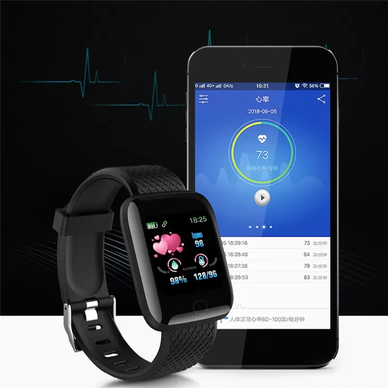 Color Screen ID116 PLUS Smart Bracelet Sports Pedometer Watch Fitness Tracker Heart Rate Pedometer Smart Band