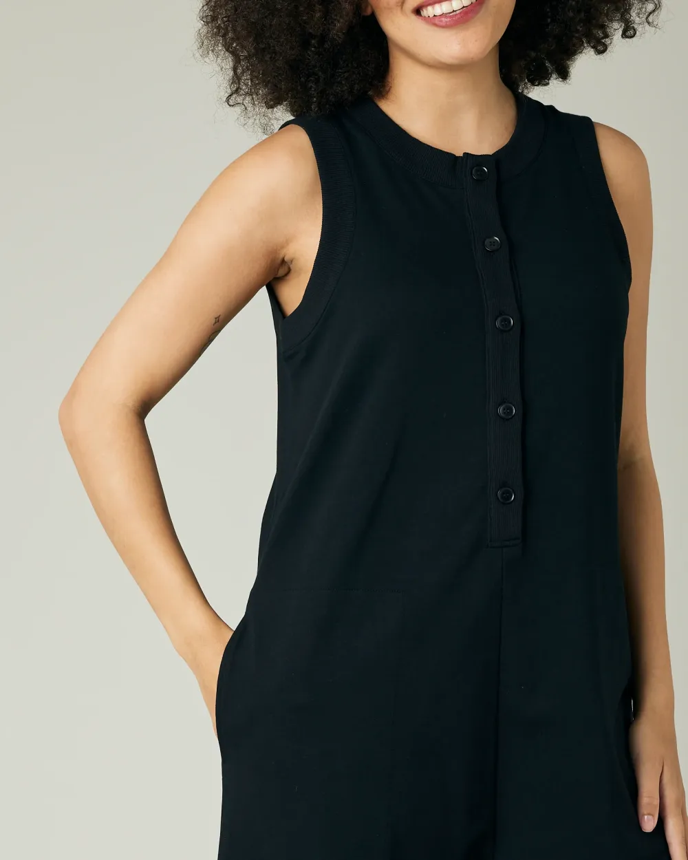 BLACK COTTON JERSEY JUMPSUIT