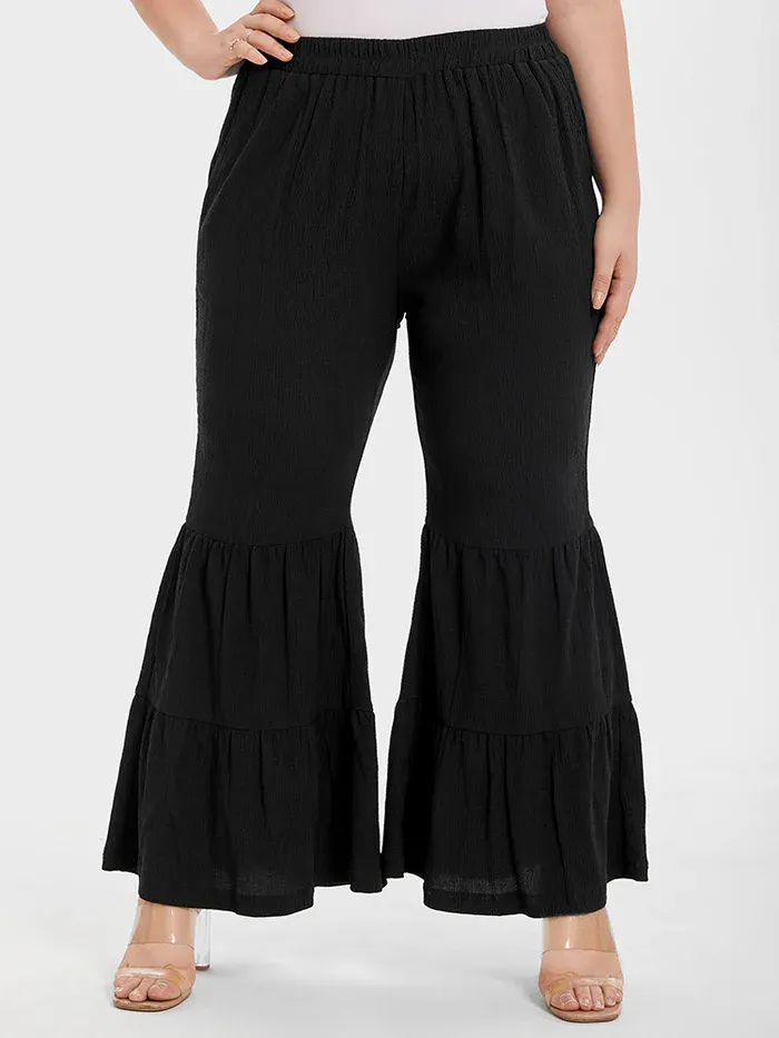 Ruffle Hem Pocket Flare Leg Pants