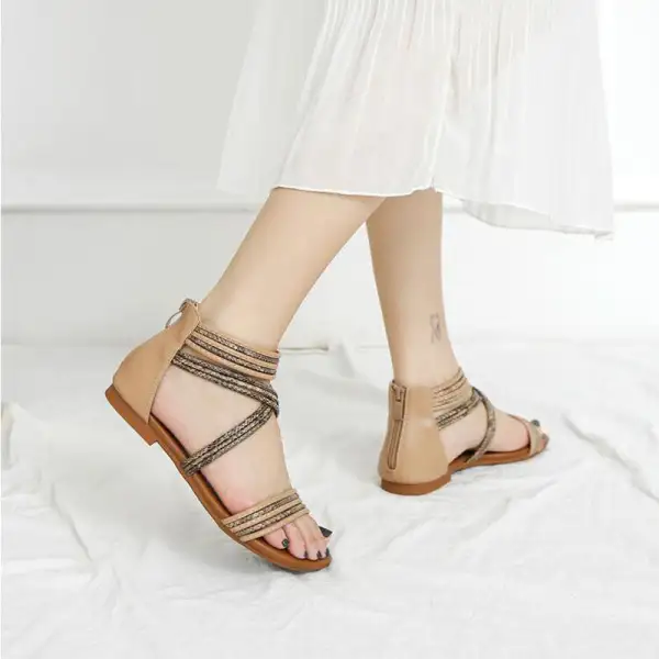 Cilool  Roman Casual Flat Strappy Ankle  Sandals