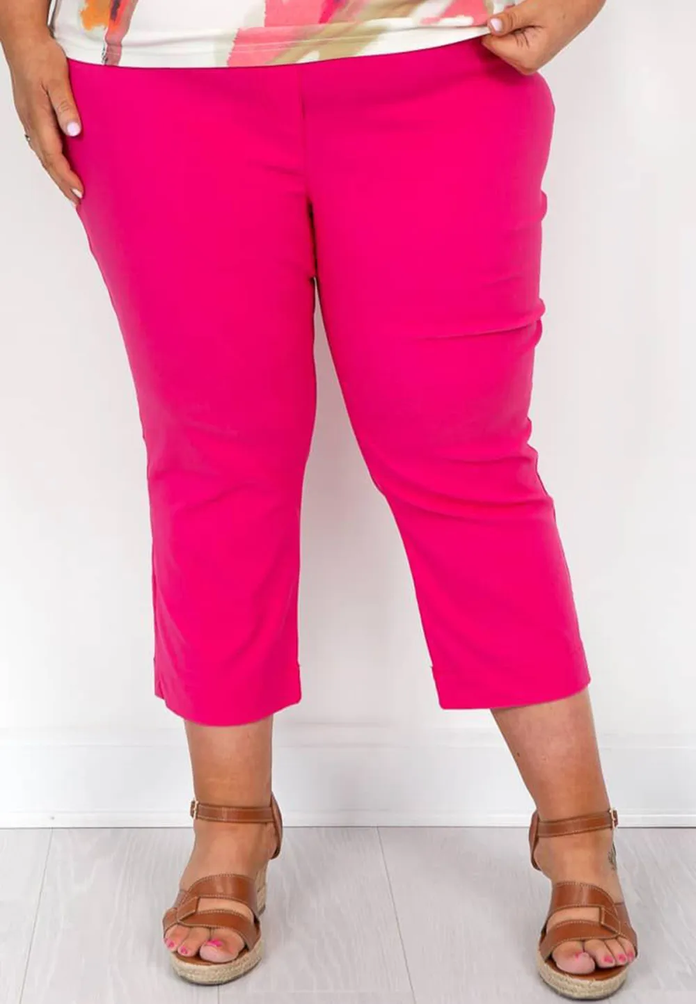 Cerise Pink Elasticated Crop Trousers