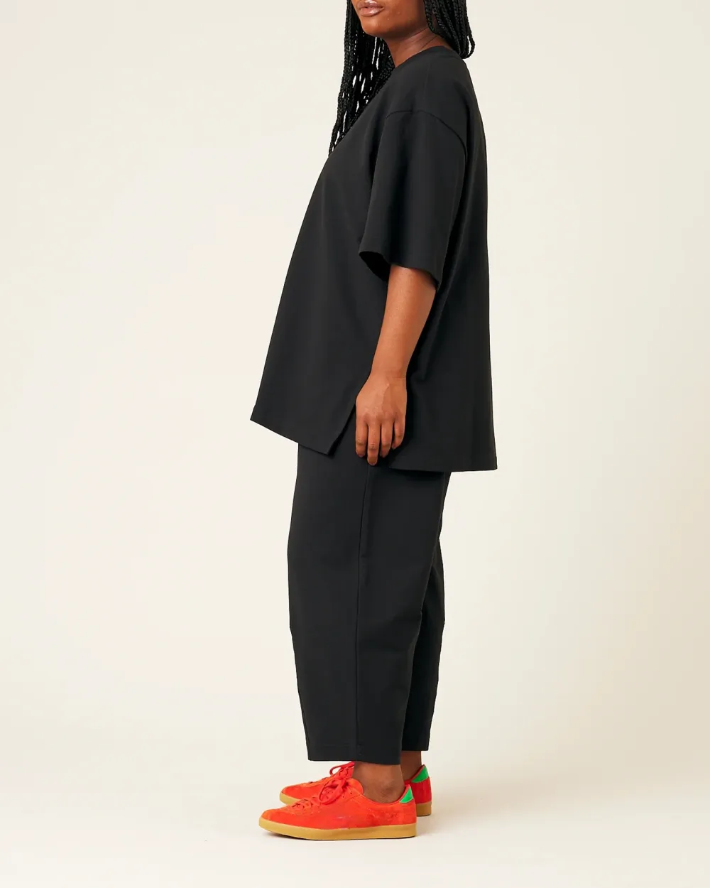 BLACK COTTON JERSEY TROUSERS