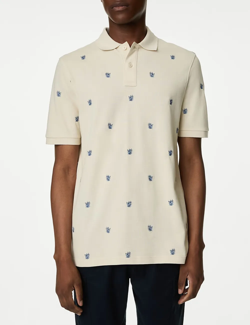 Pure Cotton Embroidered Leaf Polo Shirt