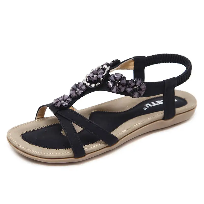 Cilool Flowers Rhinestones Leisure Beach  Sandals