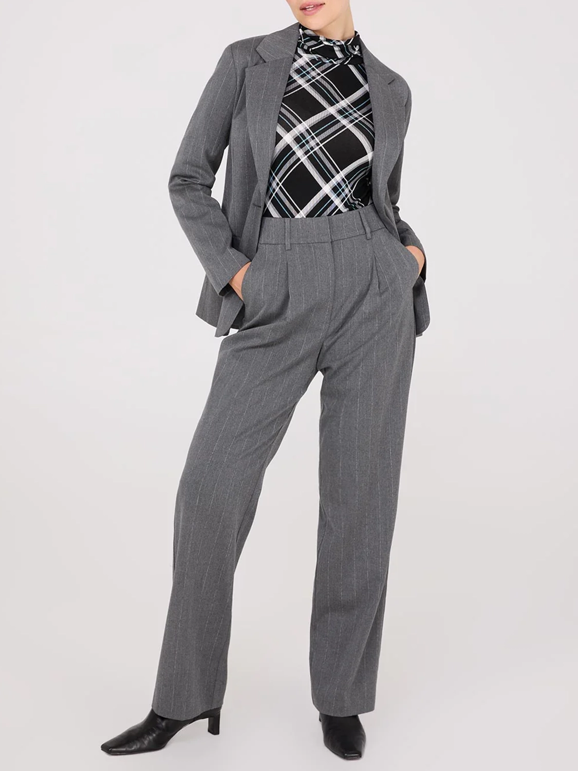 Pinstripe Wide-Leg Pants