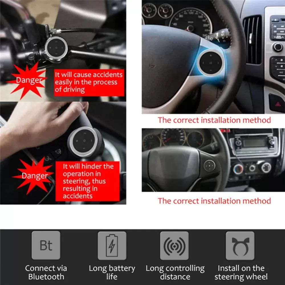 Wireless Blutooth Car Steering Wheel Music Play Receiver Remote Control Blutooth Connection To Mobile Phone or Tablet Function