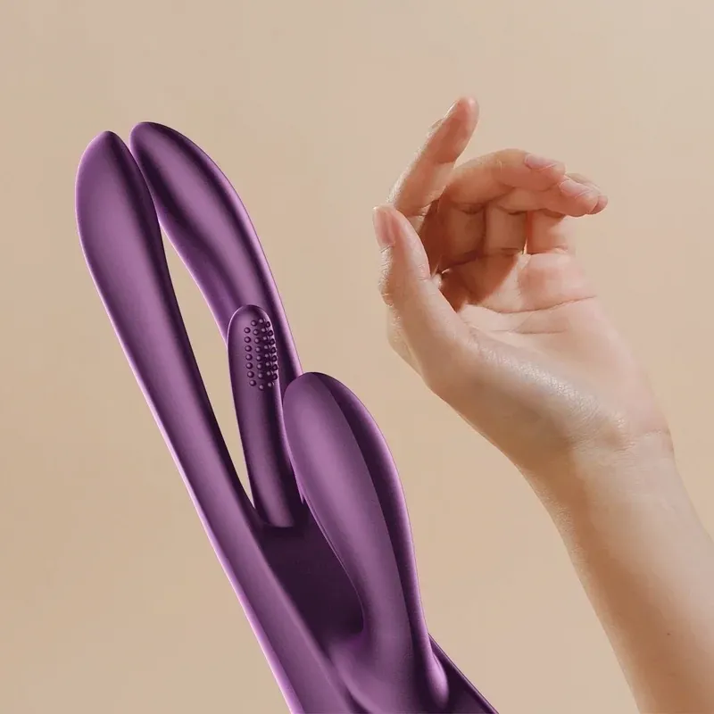 Patented tapping Kinky Finger design One-of-a-kind split shaft App-enabled rabbit vibrator 9 unique vibrating & tapping patterns Vaginal temperature detection