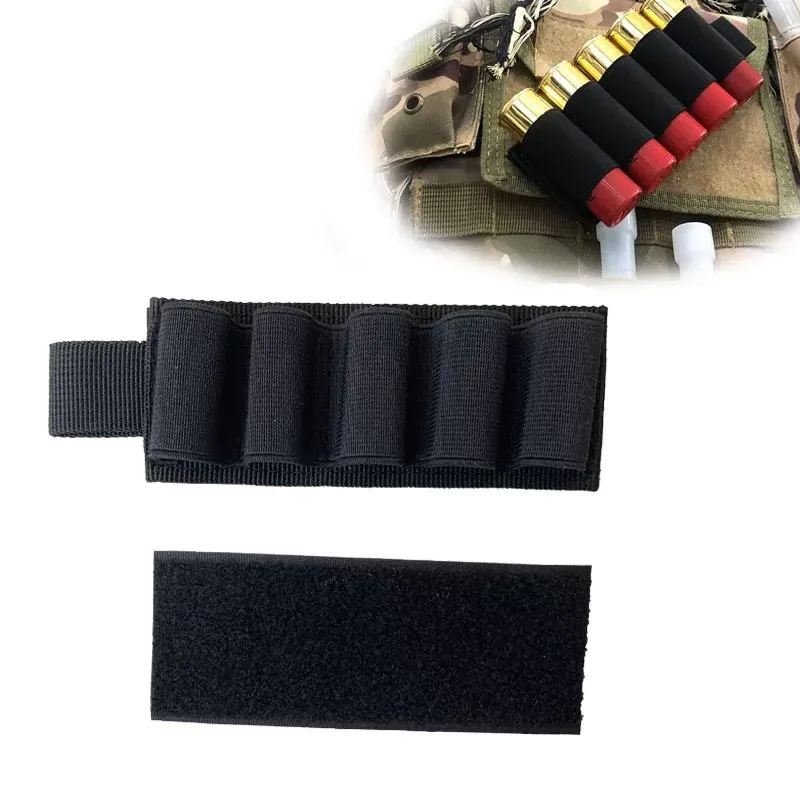 Multifunctional Military Tactical Hunting Bags 5pcs Shell Cartridge Holder Hook Loop Shotgun Bullet Pouch Outdoor Tools Black