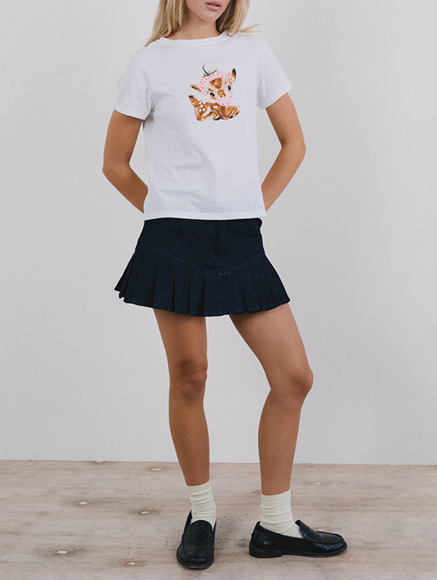 Baby Deer Print White Saki Tee