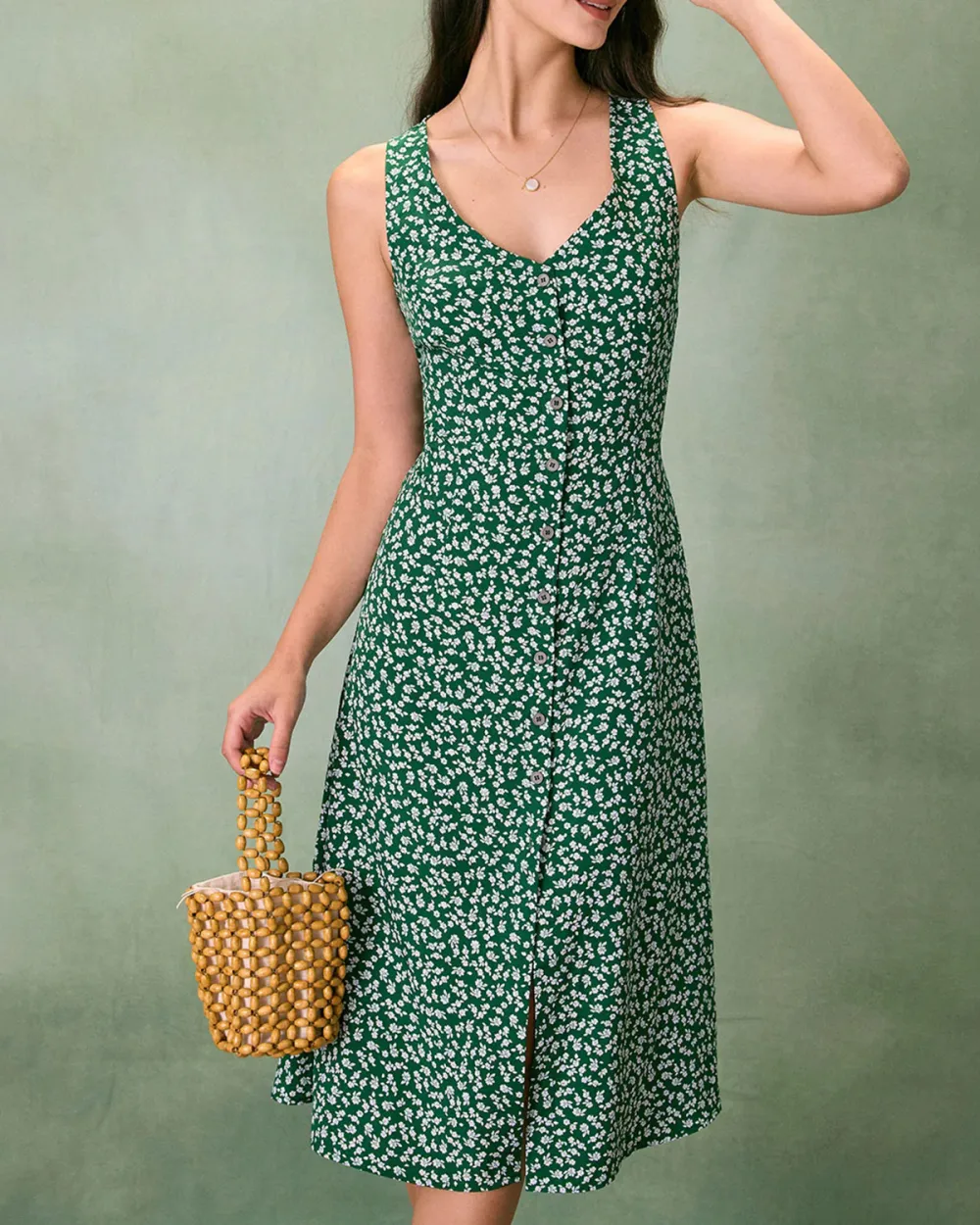 Green Print Halter Dress